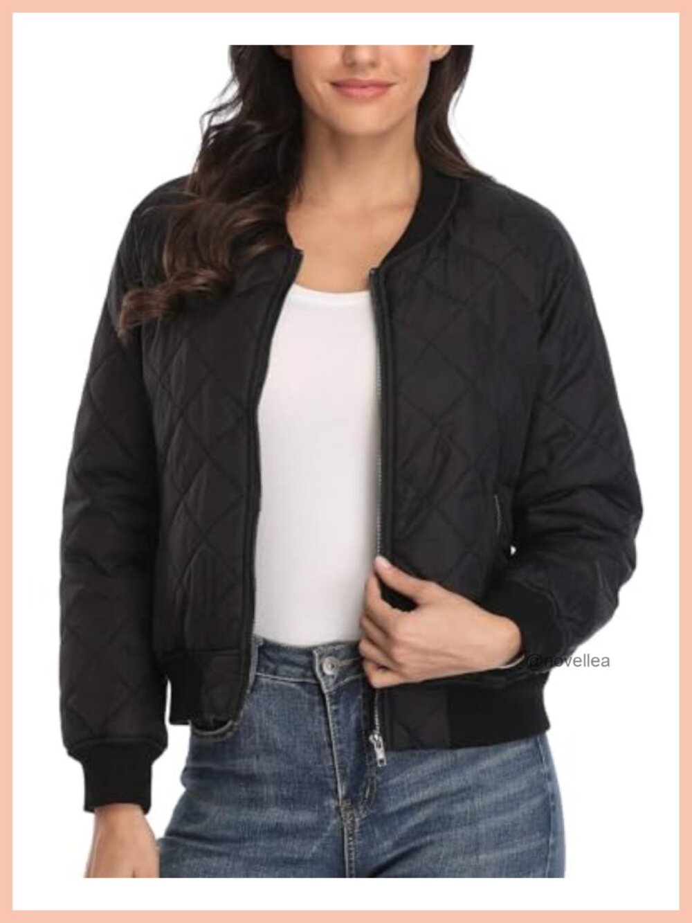 Women's Quilted Lightweight Bomber Jacket Zip Up Outerwear with Pockets